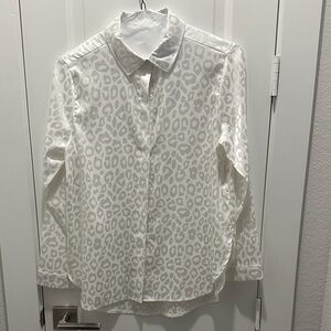 White Leopard Print Button-Up Shirt